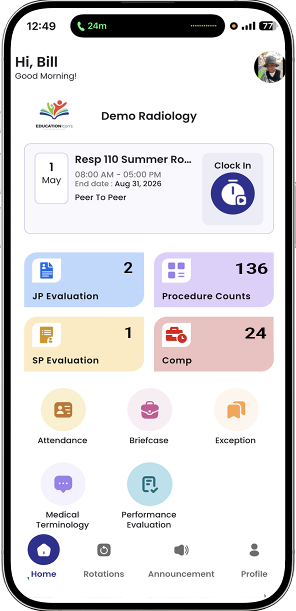 Clinical Trac mobile app rotation details